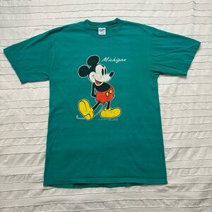 RARE Vintage 80s Disney Mickey Mouse T-Shirt Teal Velva Sheen Michigan Size M